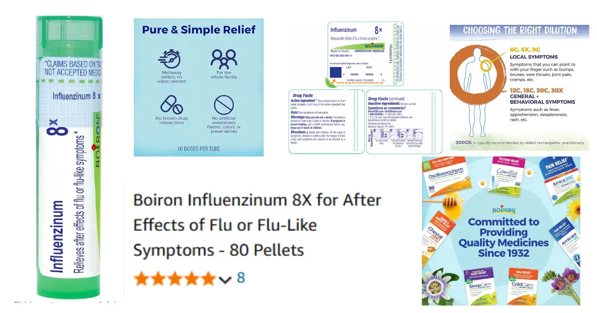 Influenza - Boiron Influenzinum 8X for After Effects of Flu or Flu-Like Symptoms - 80 Pellets